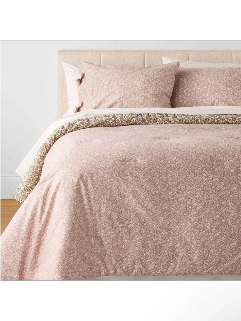 NWT 2pc Twin/Twin Extra Long Reversible Floral Comforter Set Pink/Green